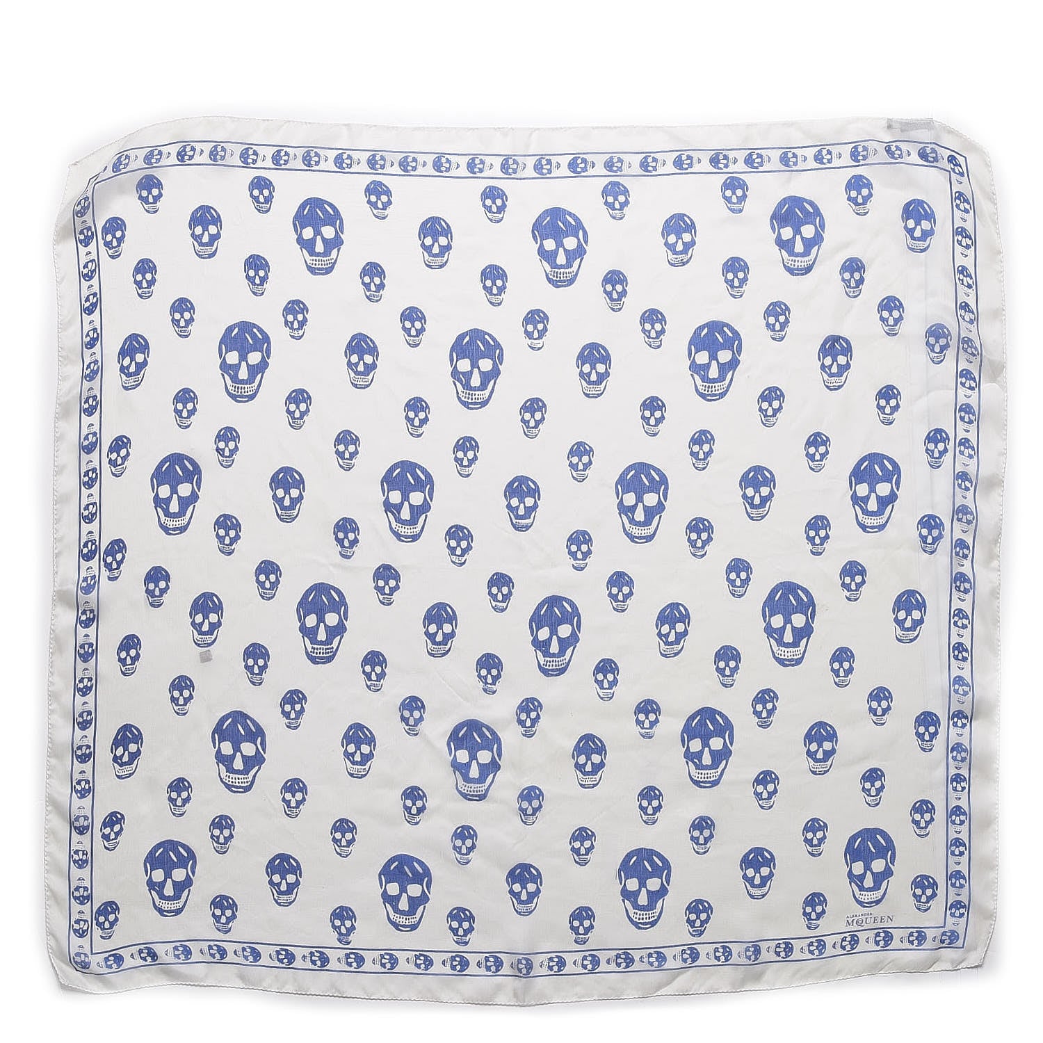 Alexander McQueen Silk Chiffon Skull Scarf Ivory Blue 1 of 4