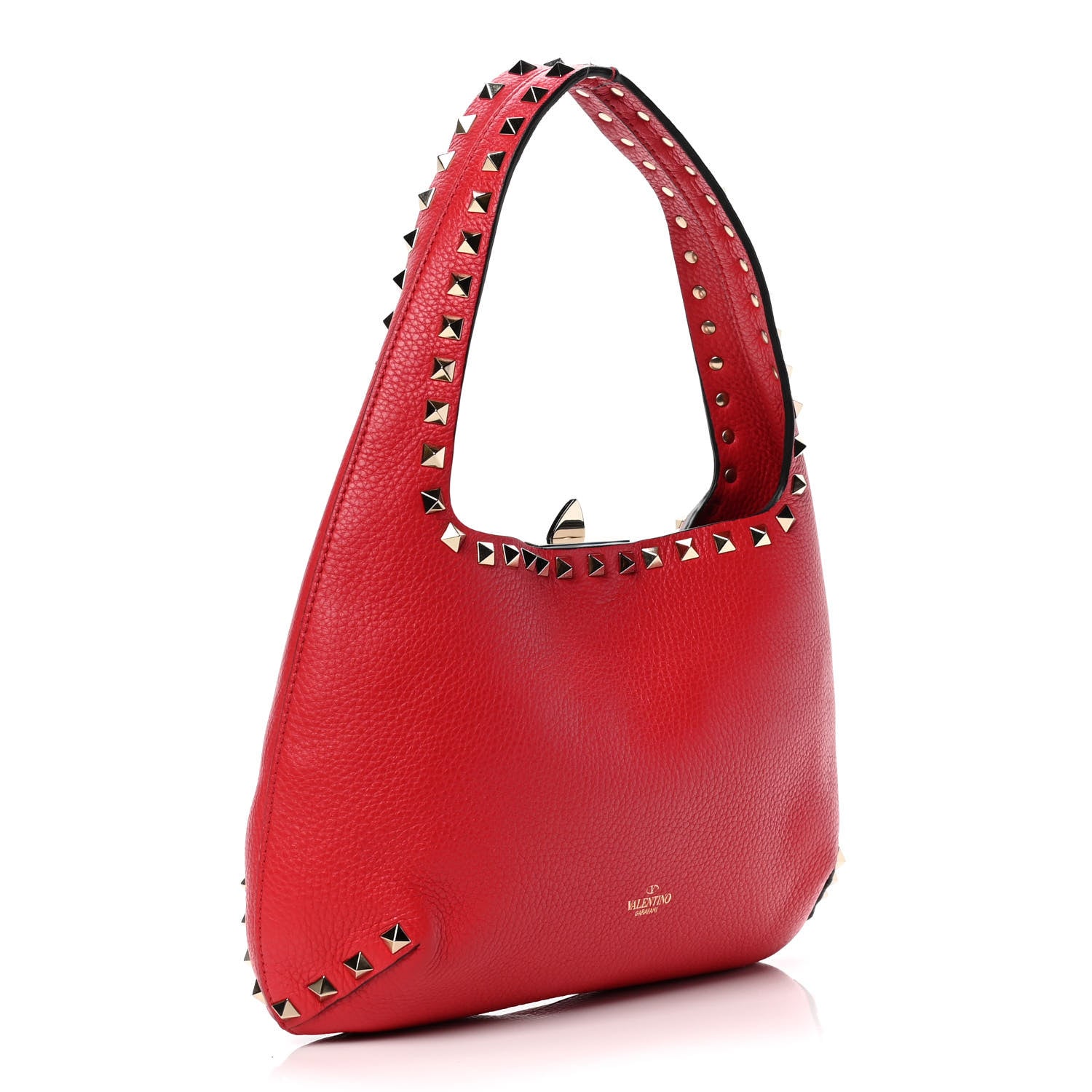 Valentino Garavani Pebbled Calfskin Small Rockstud Flip Lock Hobo Rouge Pur 2 of 5