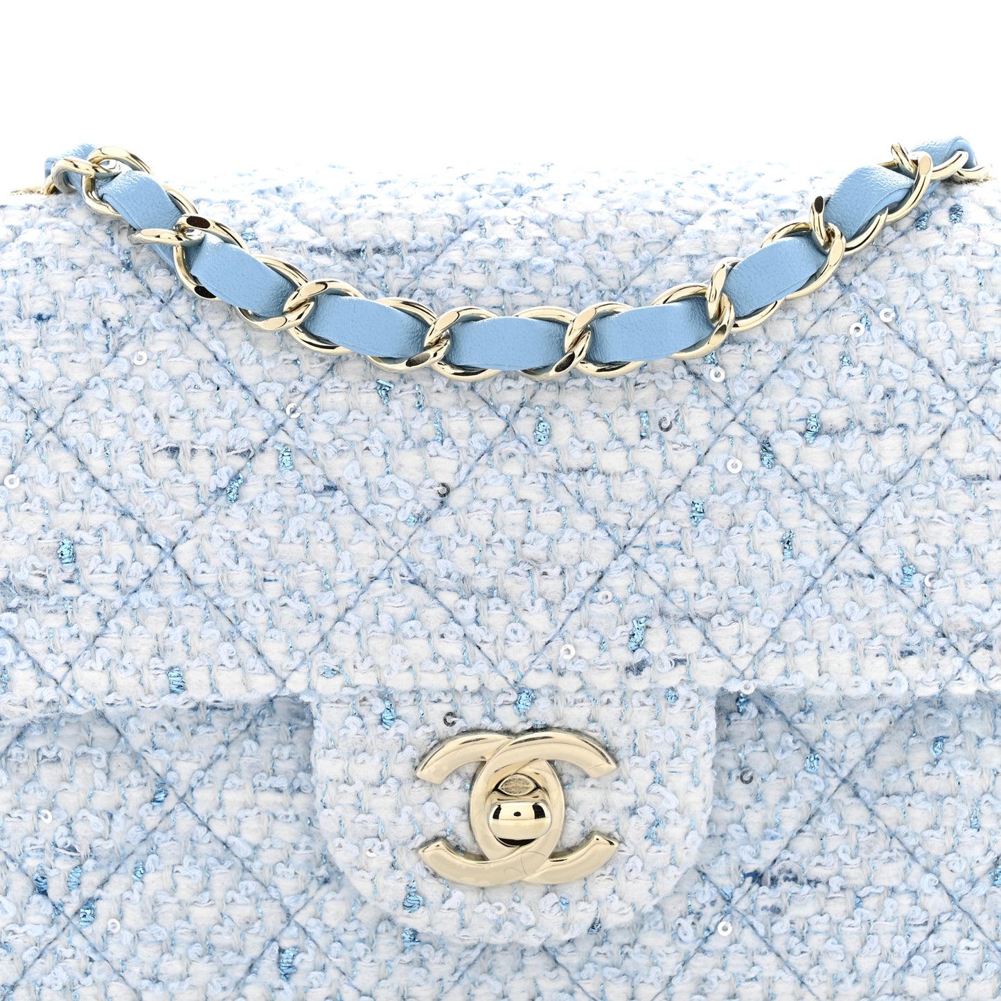Tweed Quilted Mini Rectangular Flap Blue White Silver