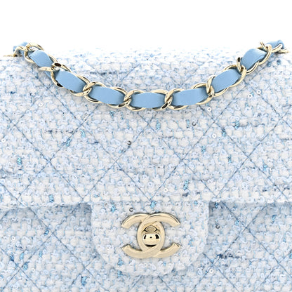 Chanel Tweed Quilted Mini Rectangular Flap Blue White Silver 8 of 11