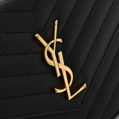 Saint Laurent Grain De Poudre Matelasse Chevron Monogram Chain Wallet Black 12 of 13