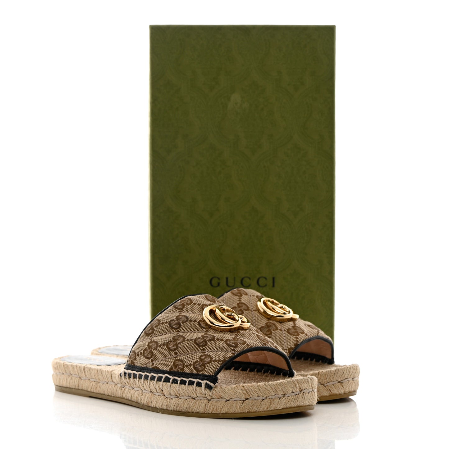 Monogram Matelasse GG Marmont Espadrille 20mm Slide Sandals 40.5 Beige Ebony Black
