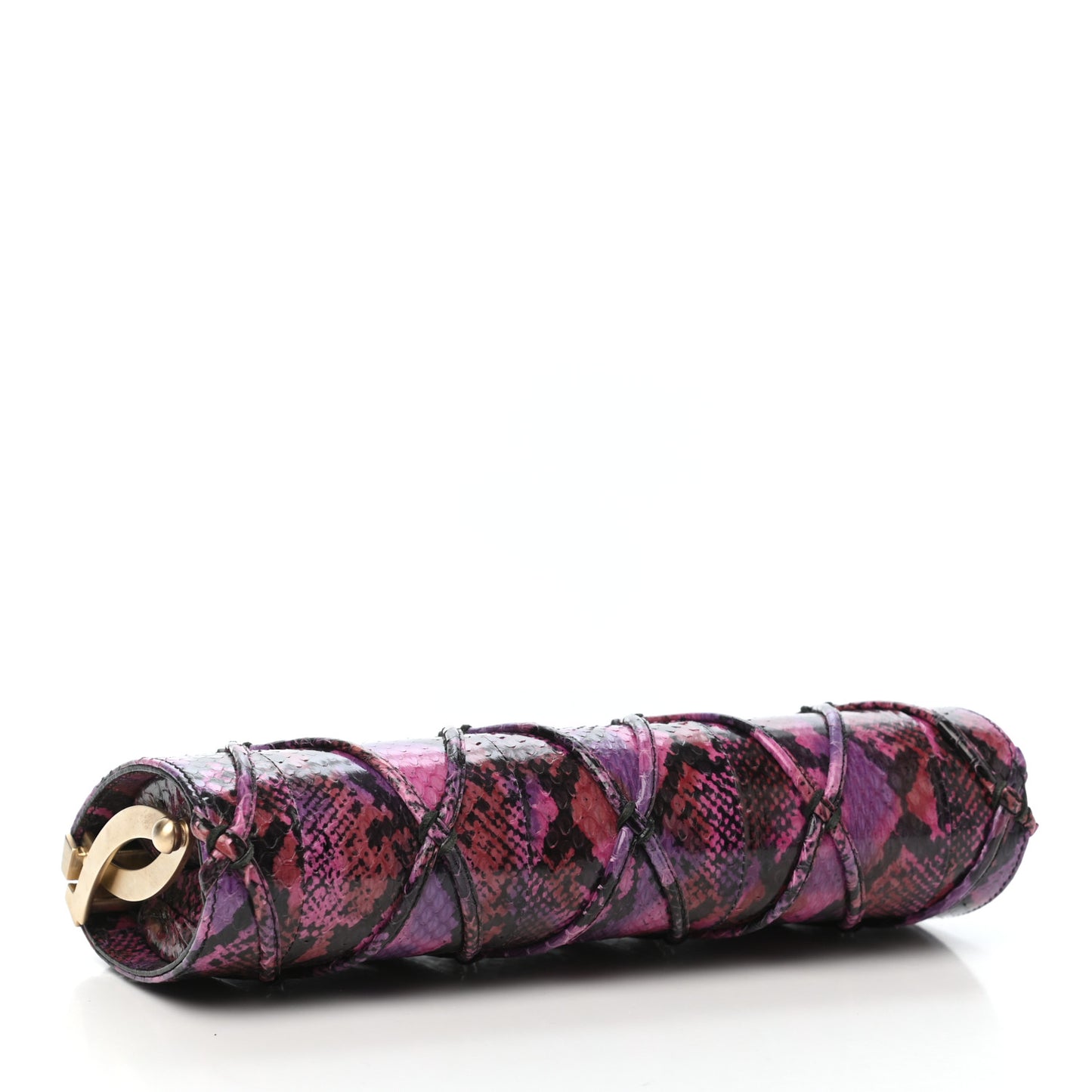 Elaphe Snakeskin Small Knotted Tube Evening Clutch Pink