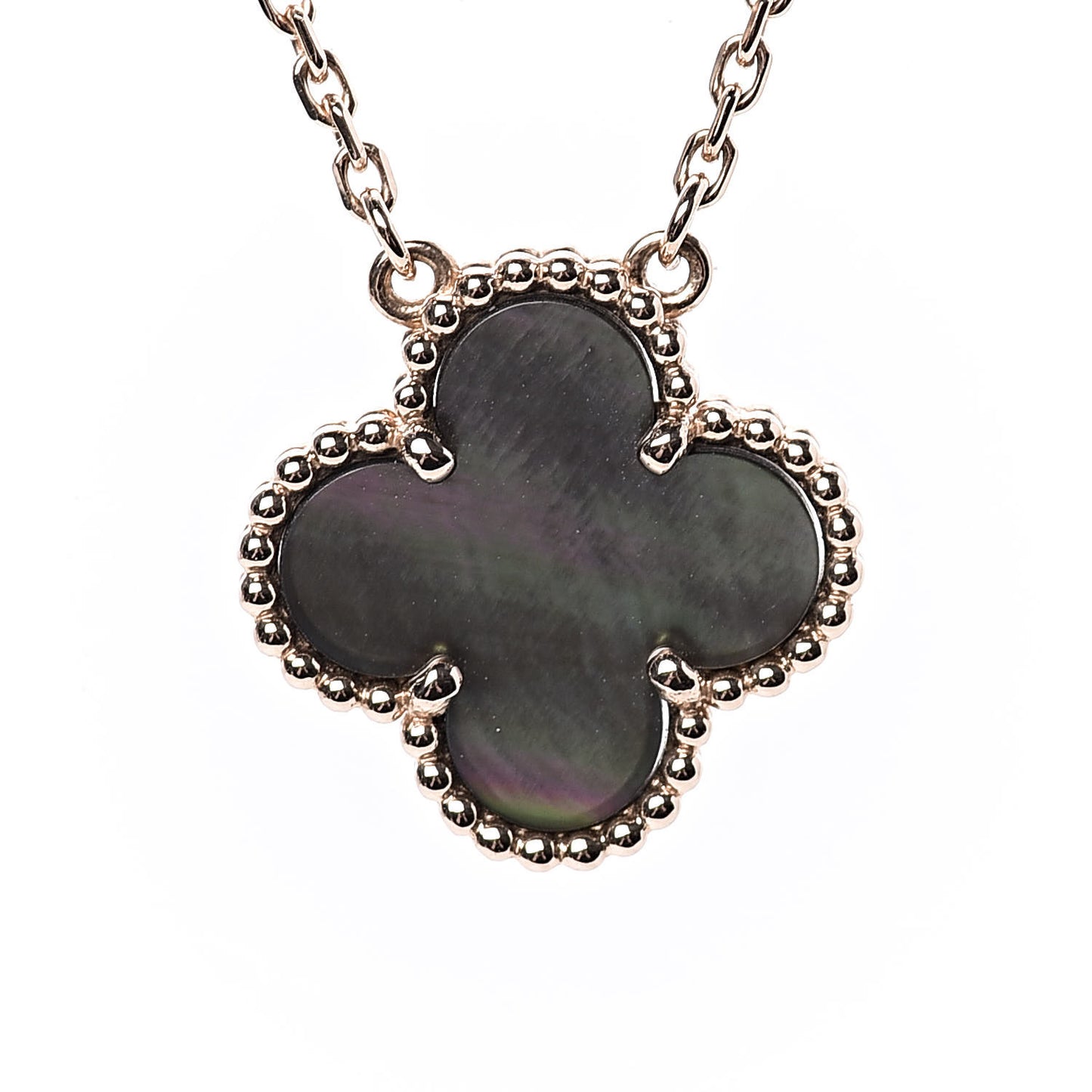 18K Rose Gold Gray Mother of Pearl Vintage Alhambra Pendant Necklace