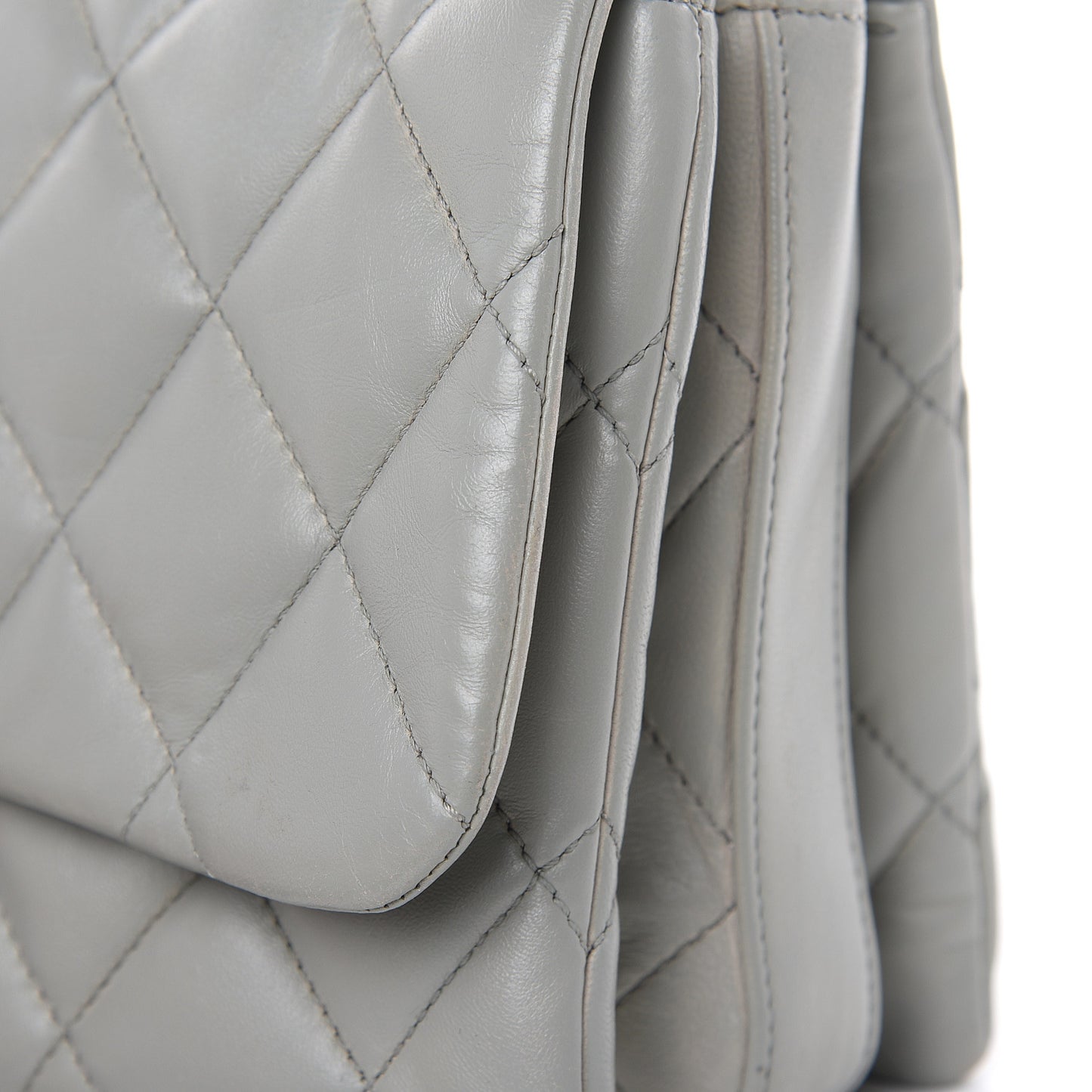 Lambskin Quilted Large 3 Flap Bag Grey