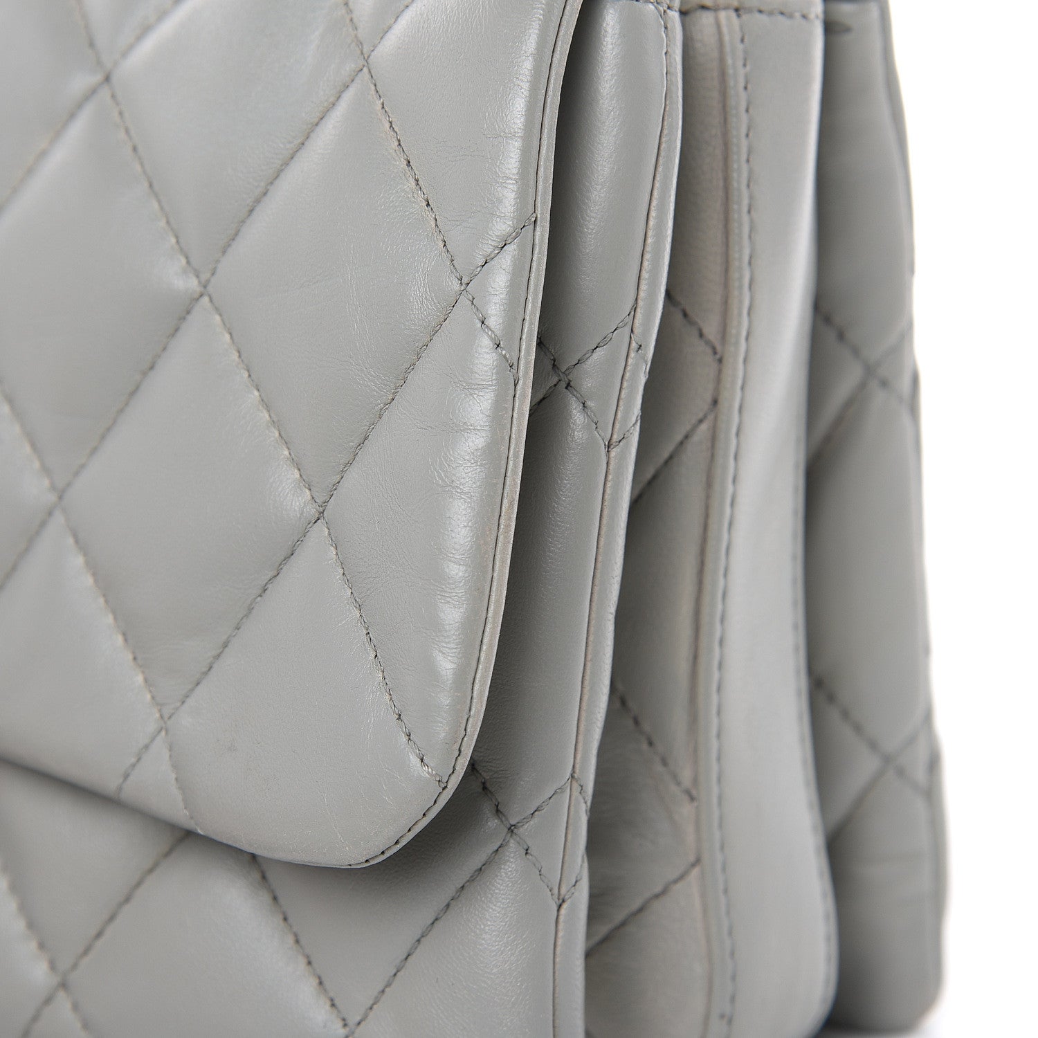 Chanel Lambskin Quilted Large 3 Flap Bag Grey 16 of 20