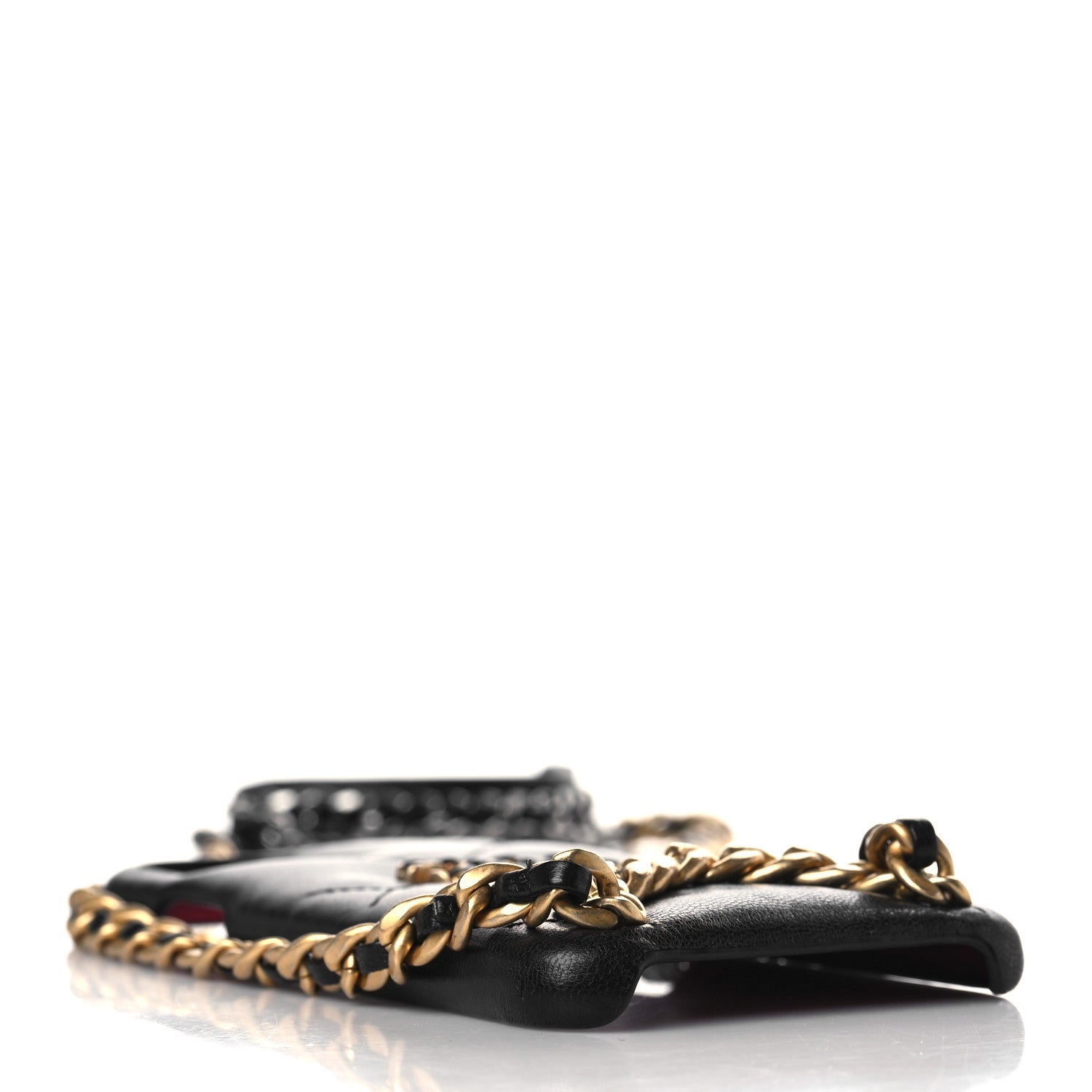 Chanel Shiny Goatskin Quilted 19 iPhone XI Pro Max Holder With Chain Black 4 of 11