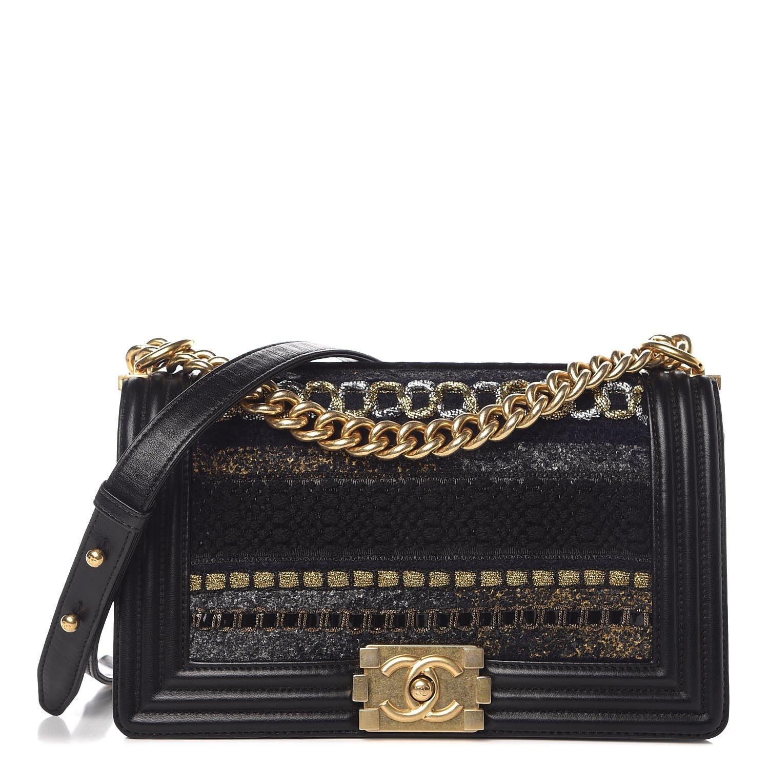 Chanel Lambskin Tweed Braided Medium Boy Flap Black 1 of 9