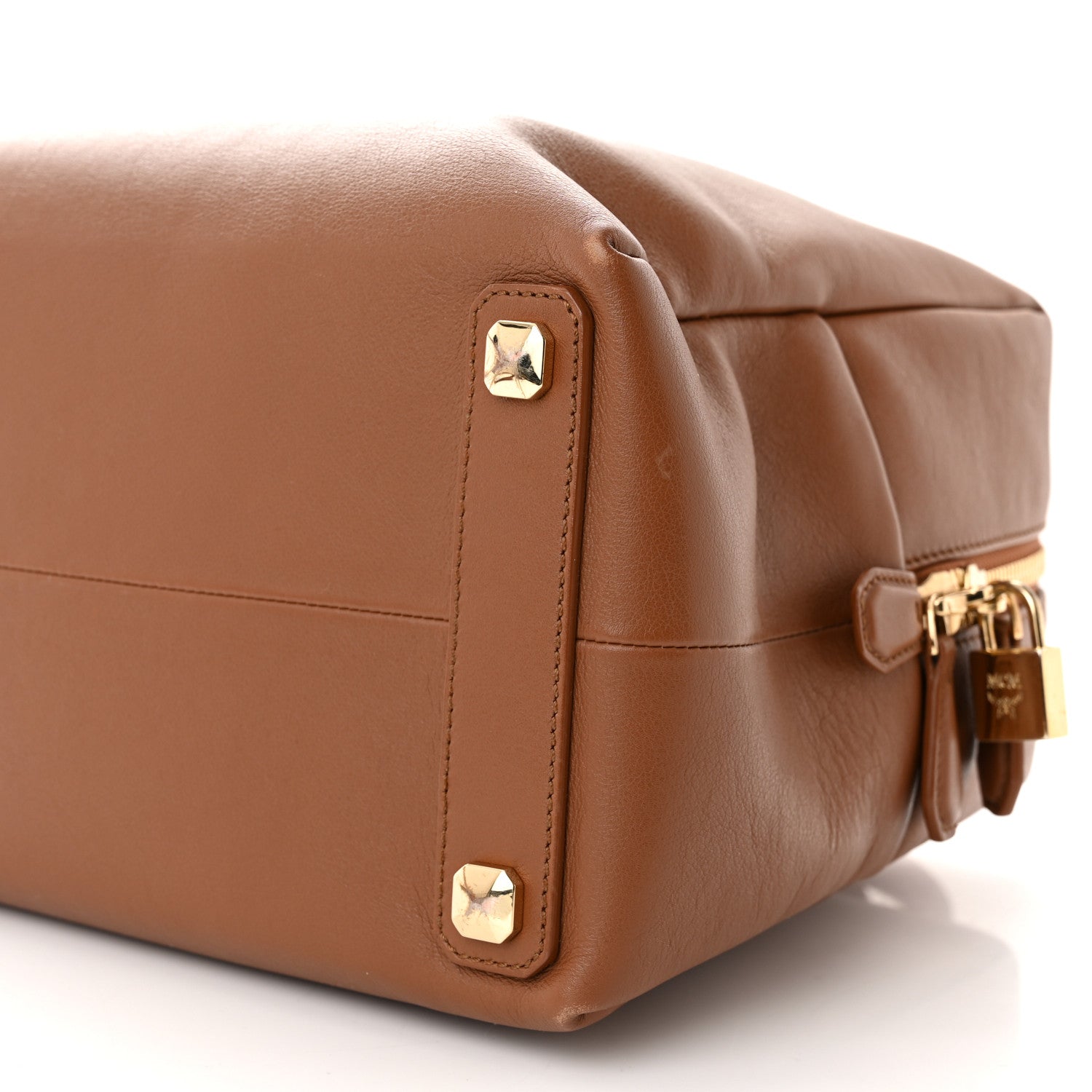 MCM Calfskin Bowler Bag Brown 10 of 15