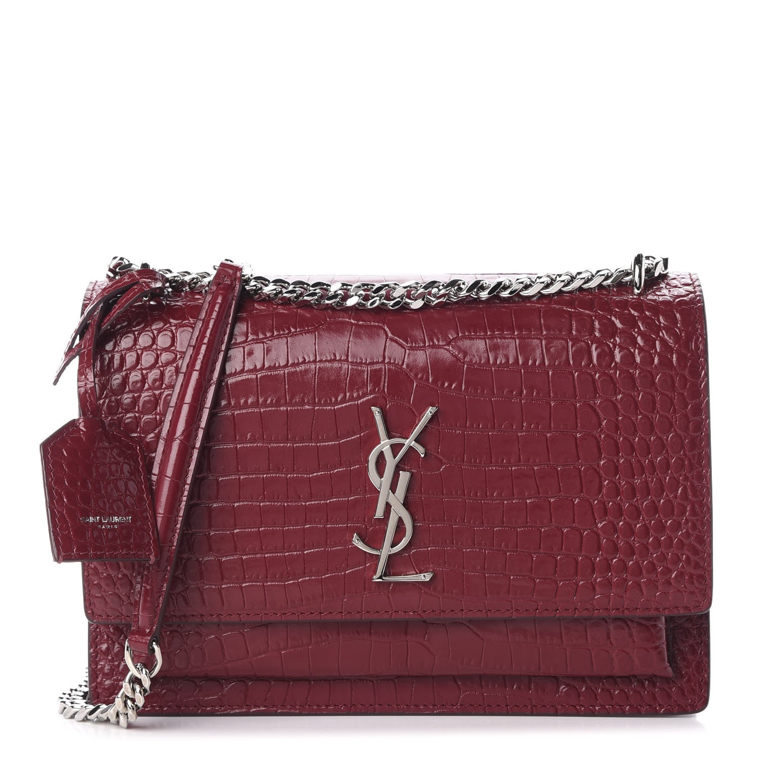 Saint Laurent Calfskin Crocodile Embossed Medium Monogram Sunset Palissandre 1 of 10