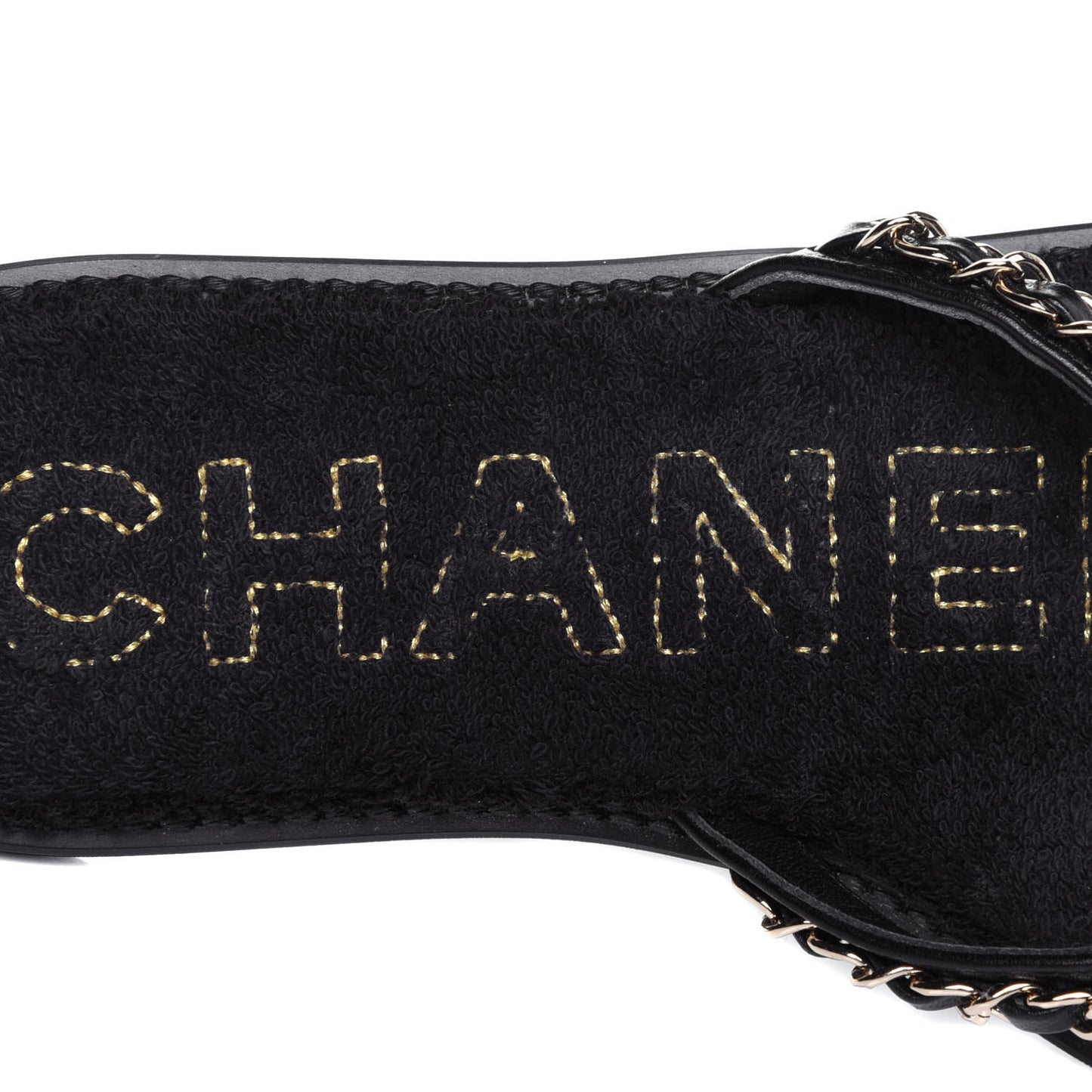 Lambskin CC Chain Thong Sandals 36 Black