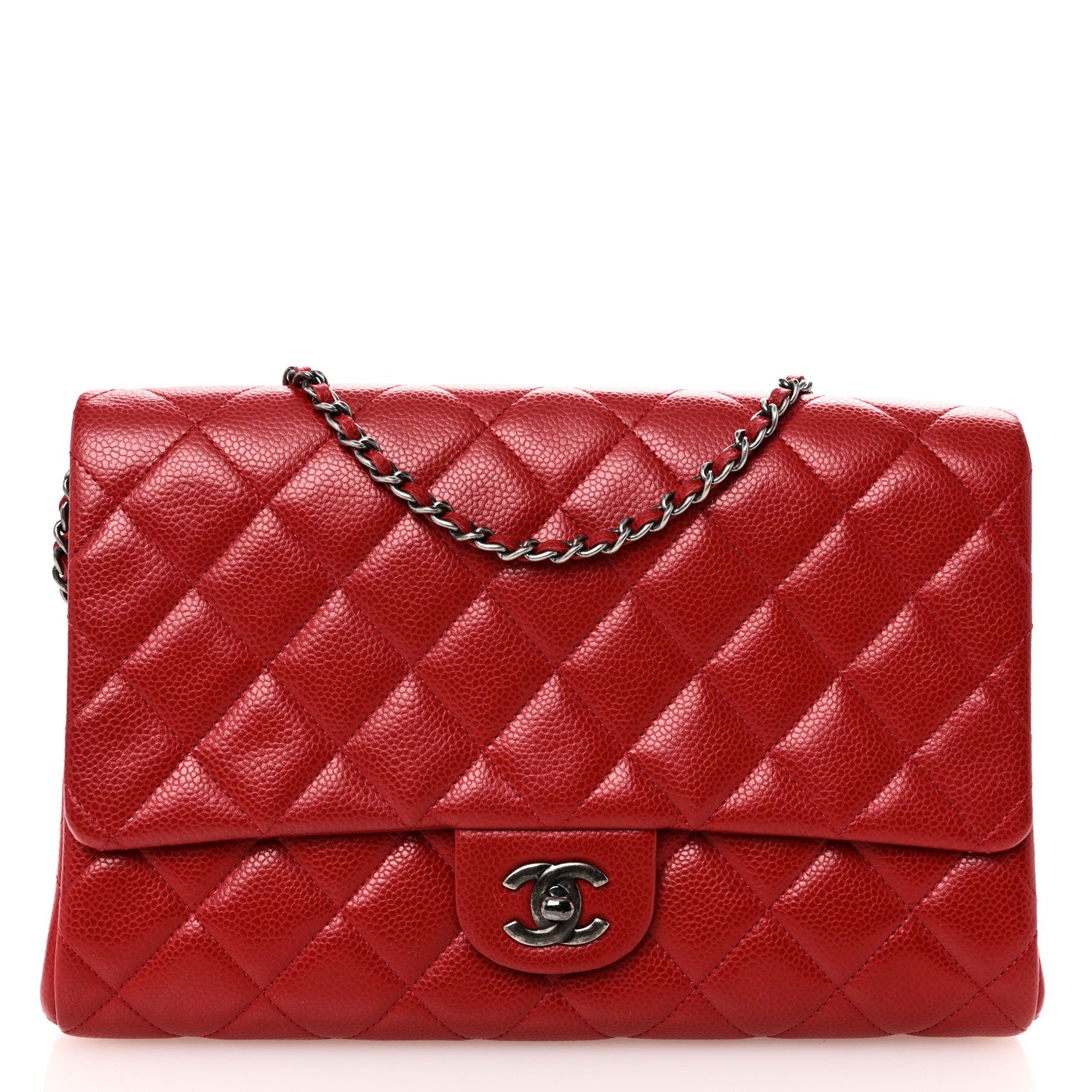 Chanel Caviar Quilted Clutch With Chain Flap Red 1 of 10