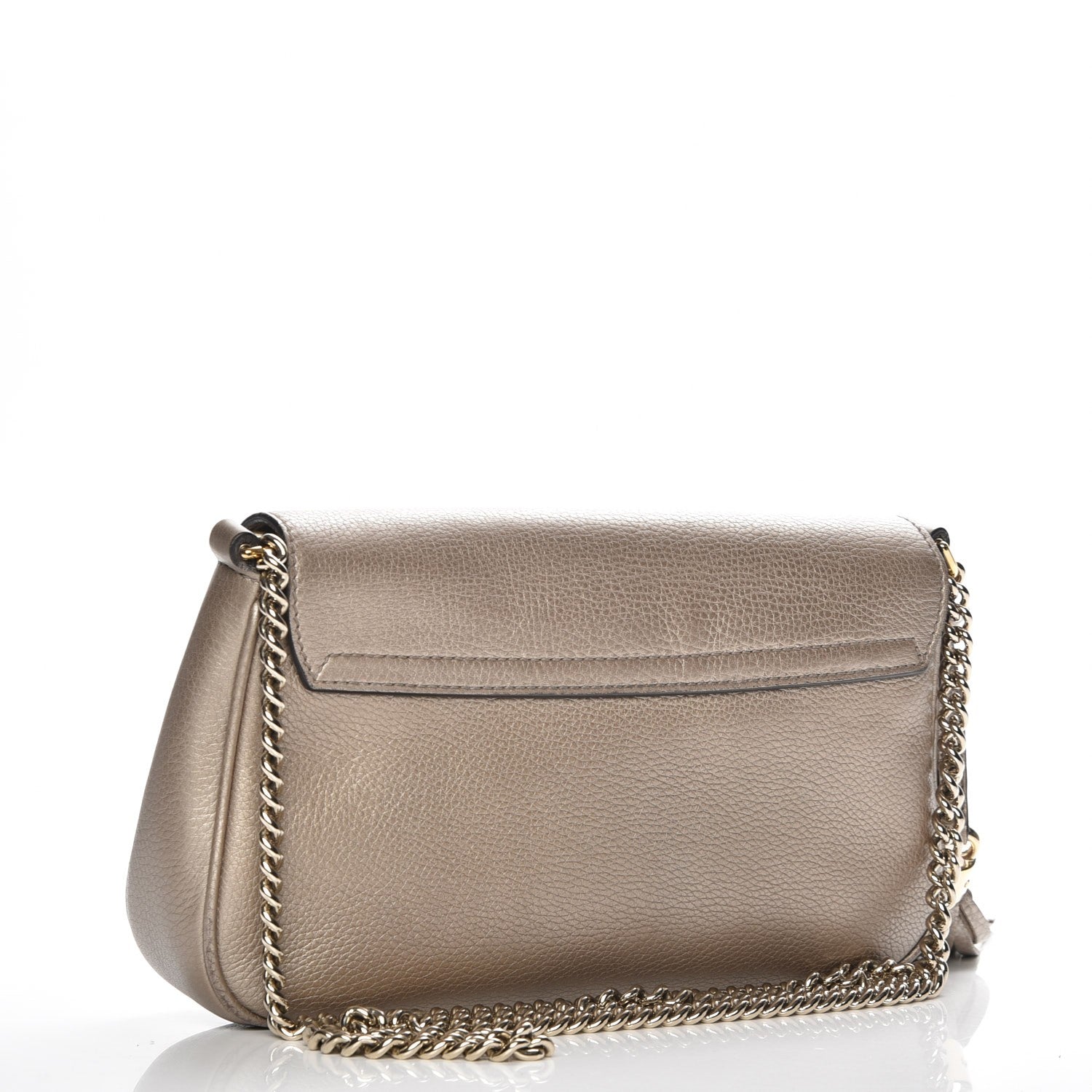 Gucci Metallic Pebbled Calfskin Medium Soho Flap Crossbody Golden Beige 3 of 10