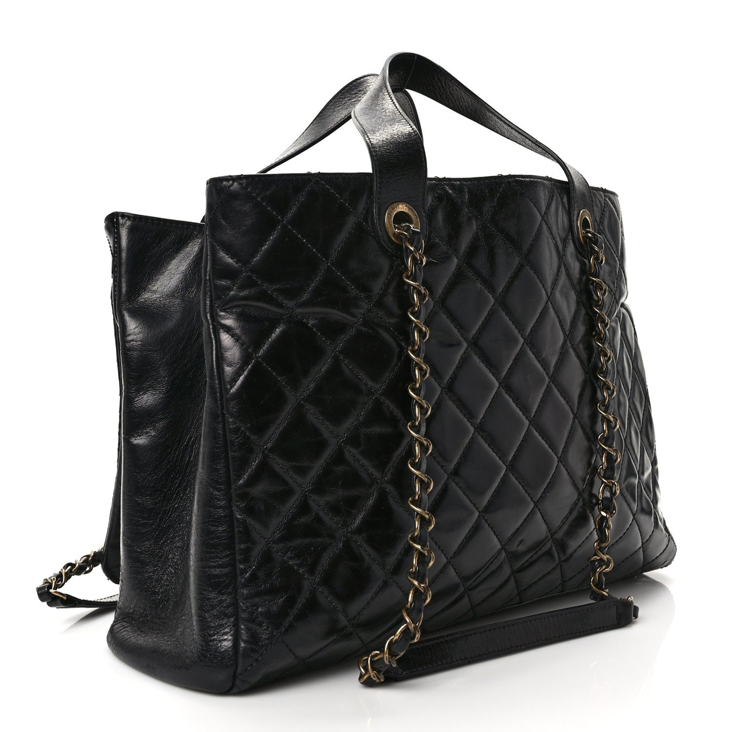 Snakeskin Glazed Calfskin Quilted Urban Mix Tote Black