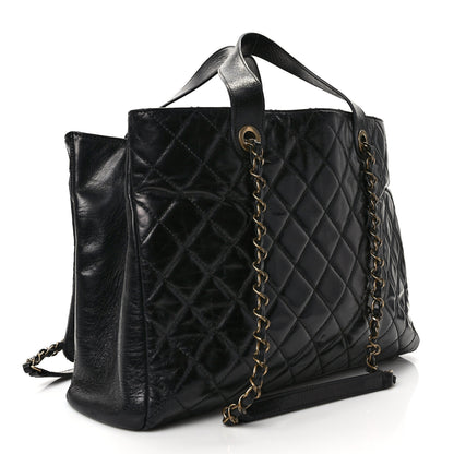 Chanel Snakeskin Glazed Calfskin Quilted Urban Mix Tote Black 3 of 10