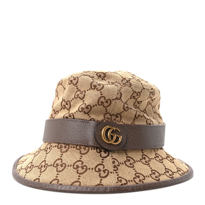 Gucci Monogram Textured Dollar Calfskin GG Jago Bucket Hat S Cacao Beige 1 of 10