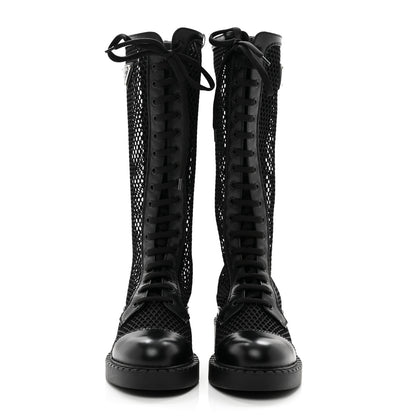 Prada Rete Spazzolato Rois Metal Triangle Logo Womens Knee High 50mm Boots 35.5 Black 2 of 8