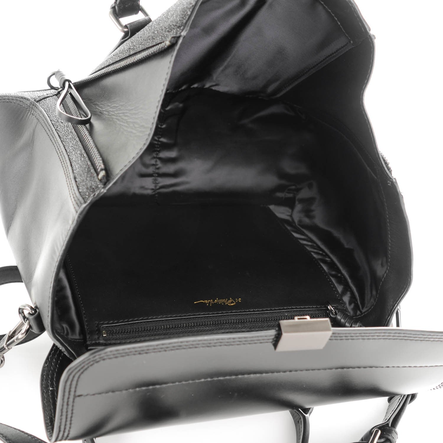 3.1 Phillip Lim 3.1 Smooth Calfskin Glitter Medium Pashli Satchel Black 5 of 7
