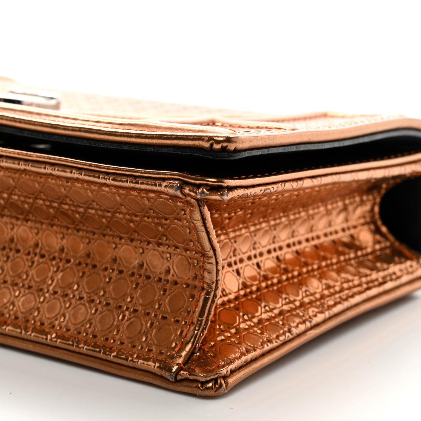 Metallic Patent Micro-Cannage Mini Diorama Flap Bag Orange