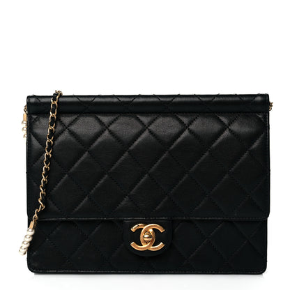 Chanel Goatskin Quilted Pearl Chain Flap Bag Black 1 of 10