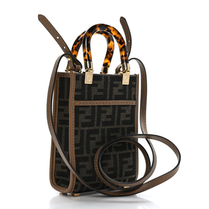 Fendi Fabric Jacquard Vitello King Plexiglass FF 1974 Mini Fendi Sunshine Shopper Tote Tobacco Moro Sand 5 of 9