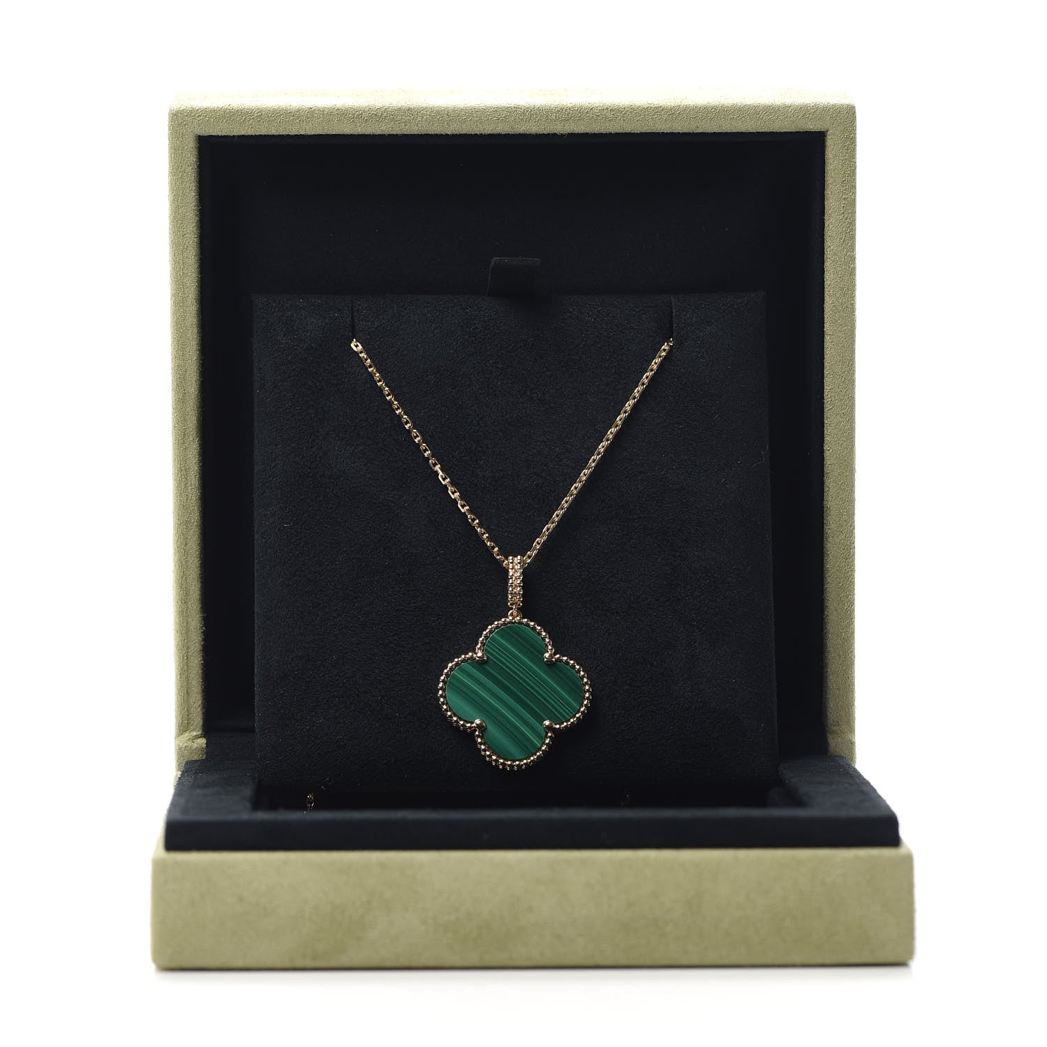Van Cleef & Arpels 18K Yellow Gold Malachite Magic Alhambra Pendant Necklace 7 of 8