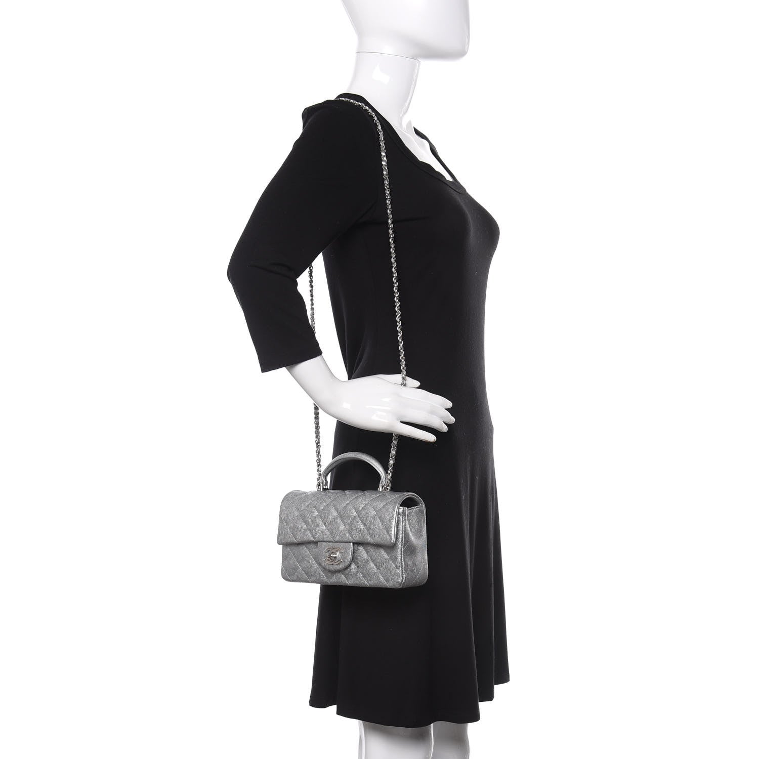 Chanel Metallic Caviar Quilted Mini Top Handle Rectangular Flap Silver 2 of 10