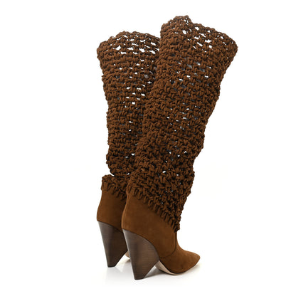 Saint Laurent Suede Twine Soho Niki 105 Thigh High Boots 37 Light Land 4 of 11