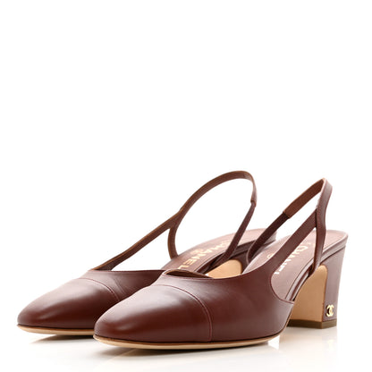 Chanel Calfskin Cap Toe CC Slingback Pumps 38.5 Brown 3 of 10