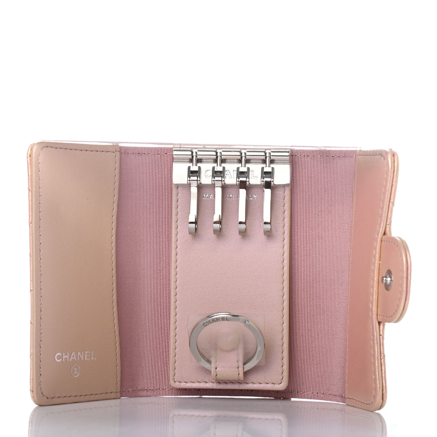 Iridescent Calfskin Quilted Classic 4 Key Holder Wallet Pink