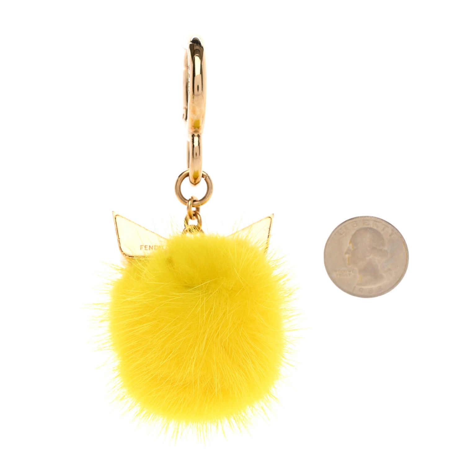 Fendi Metal Mink Fur Stone Monster Eyes Mini Pom Pom Bag Charm Yellow 2 of 5