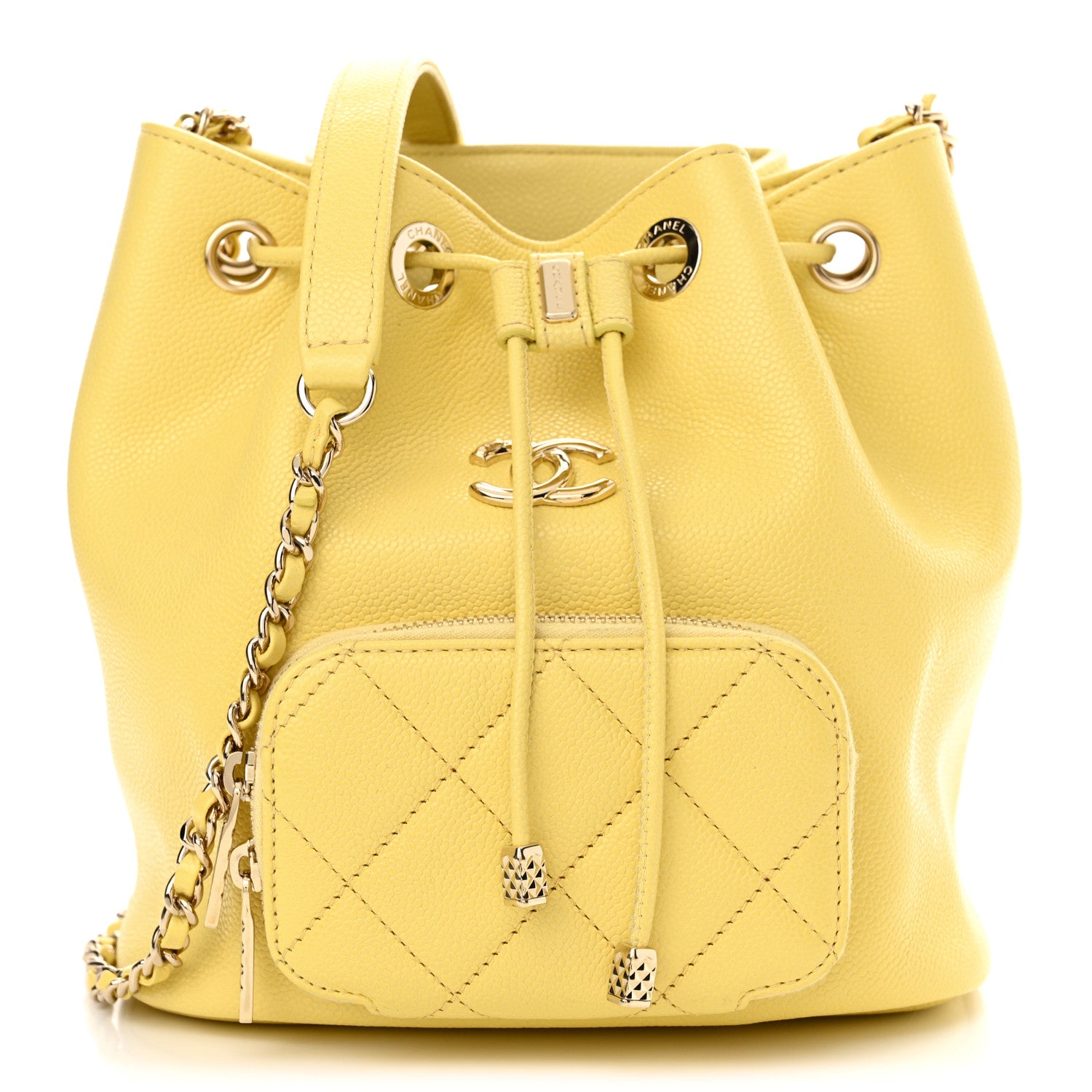 Chanel Caviar Quilted CC Pocket Bucket Bag Yellow 1 of 11