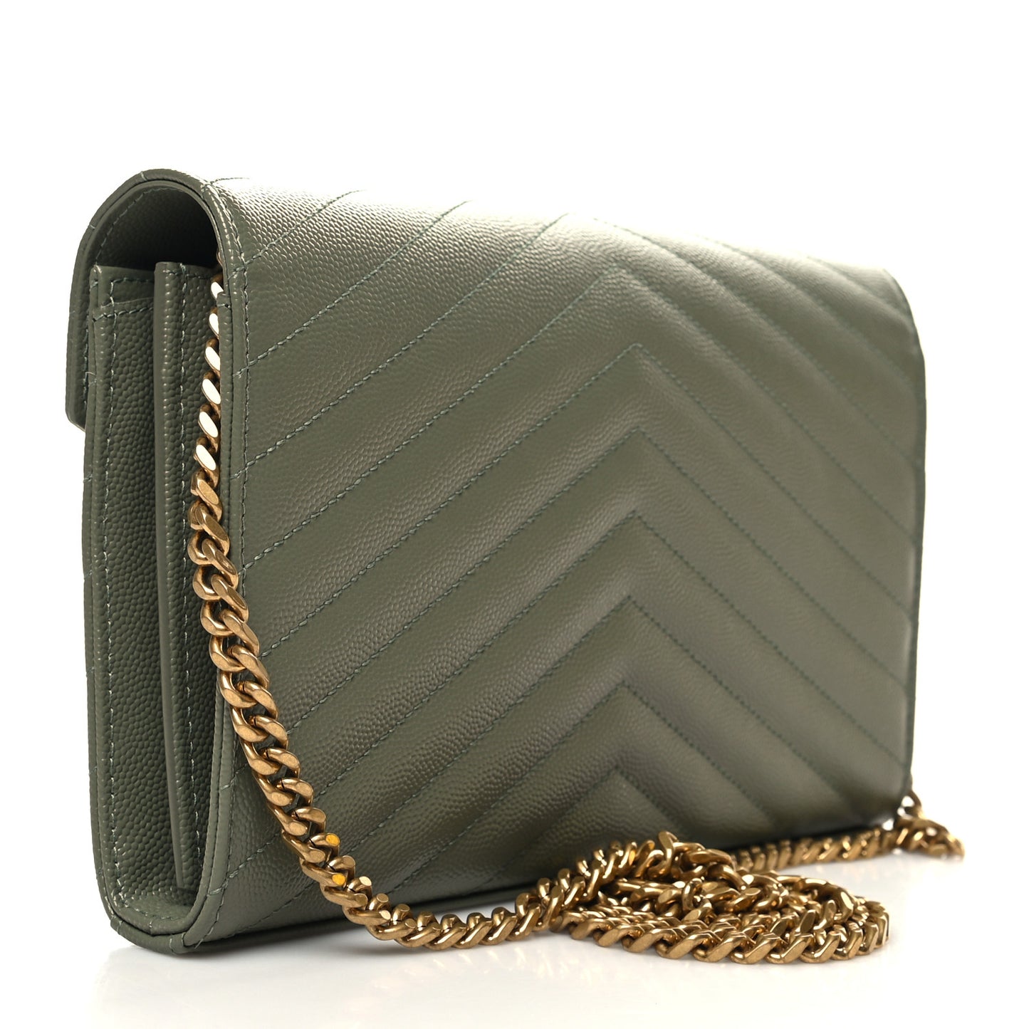 Grain De Poudre Matelasse Chevron Monogram Chain Wallet Light Sage