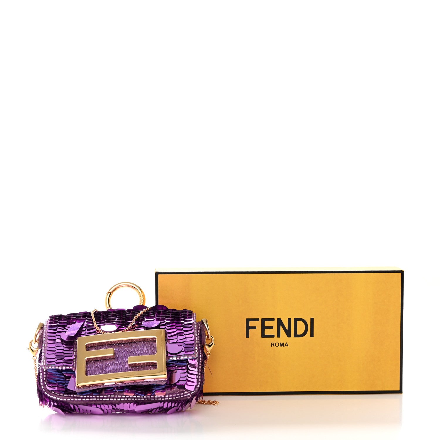 Fendi Sequin Paillettes Shiny Nappa Sex and the City Nano Maxi Buckle Baguette Charm Agapanto 9 of 9