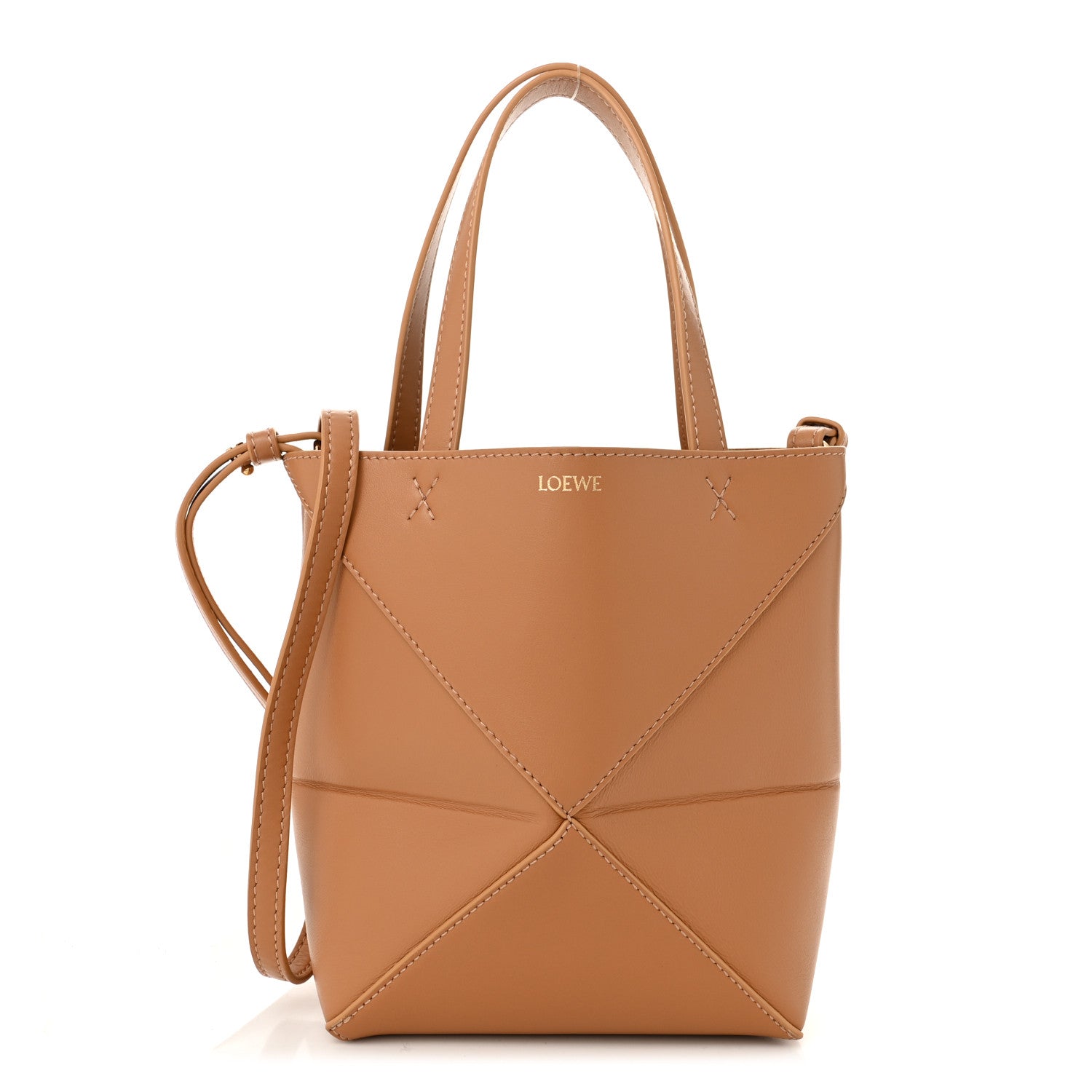 Loewe Shiny Calfskin Mini Puzzle Fold Tote Warm Desert 1 of 8