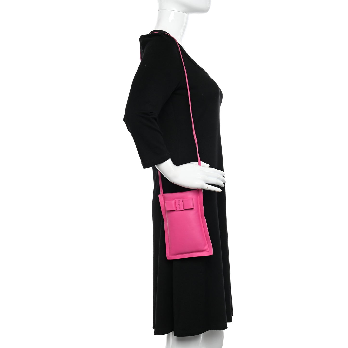 Calfskin Viva Bow Phone Pouch Hot Pink