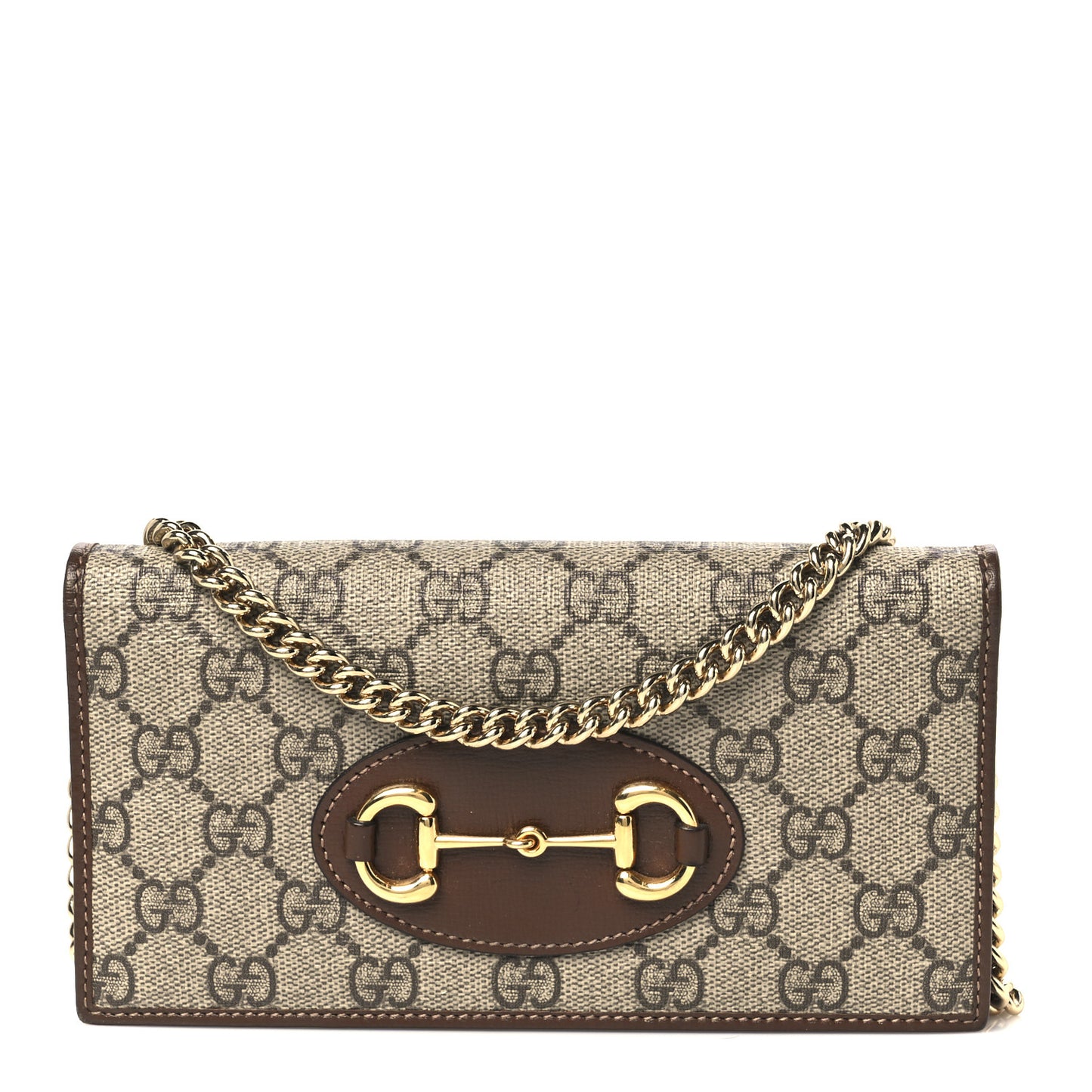 GG Supreme Monogram Azalea Calfskin Horsebit 1955 Wallet On Chain Beige Ebony Brown Sugar