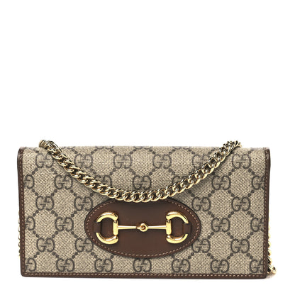Gucci GG Supreme Monogram Azalea Calfskin Horsebit 1955 Wallet On Chain Beige Ebony Brown Sugar 1 of 10