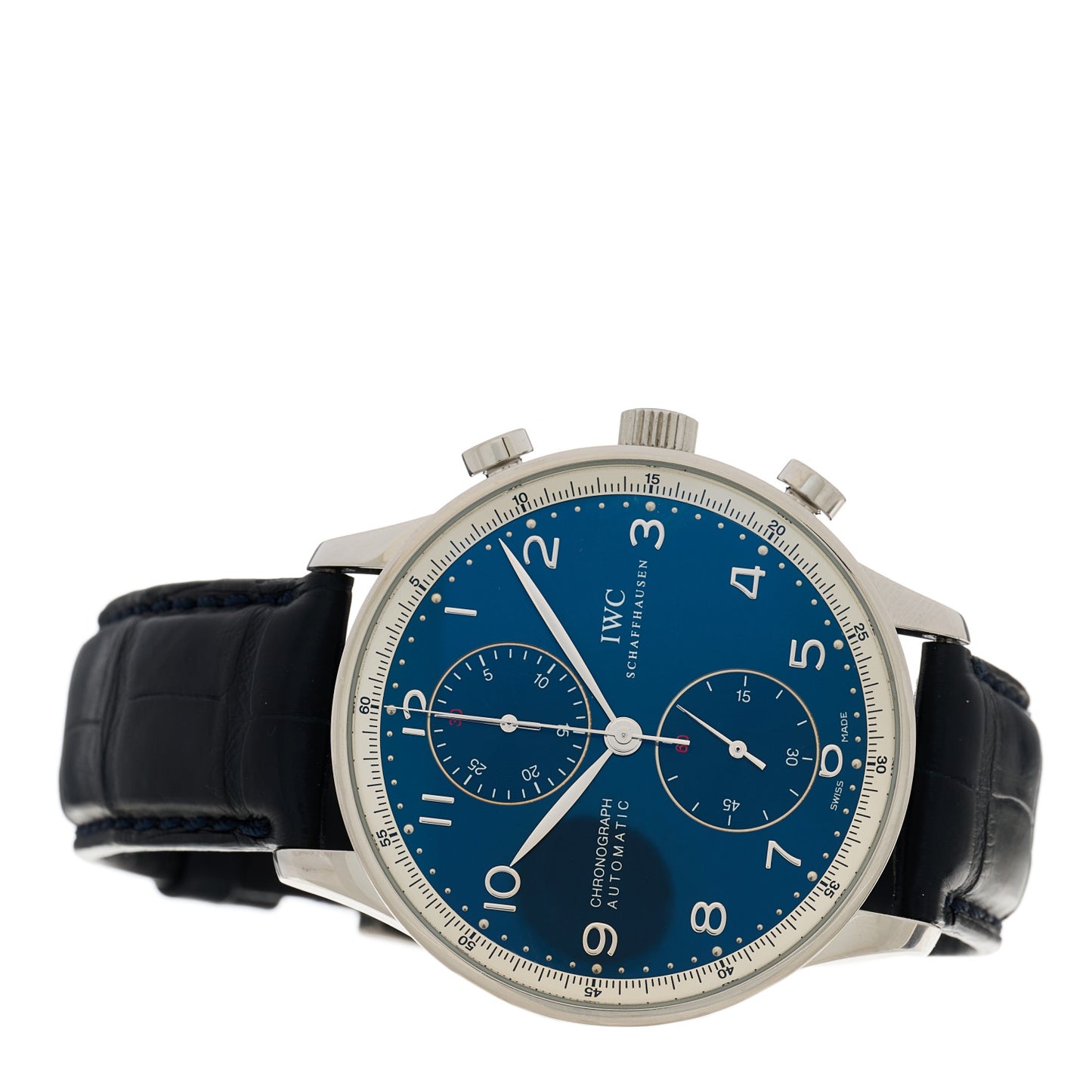 Stainless Steel Alligator 41mm Portuguese Chronograph Automatic Watch Blue IW371432