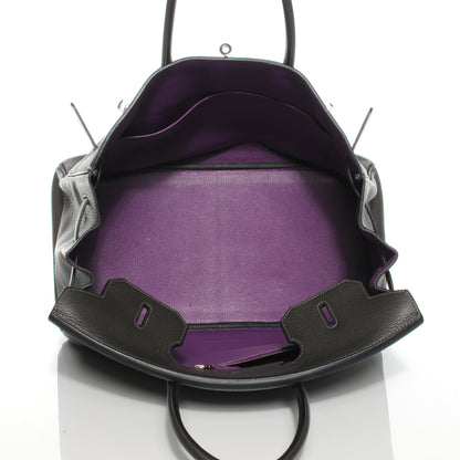 Hermes Taurillon Clemence Bi Color Horseshoe Birkin 35 Graphite Violet 11 of 12