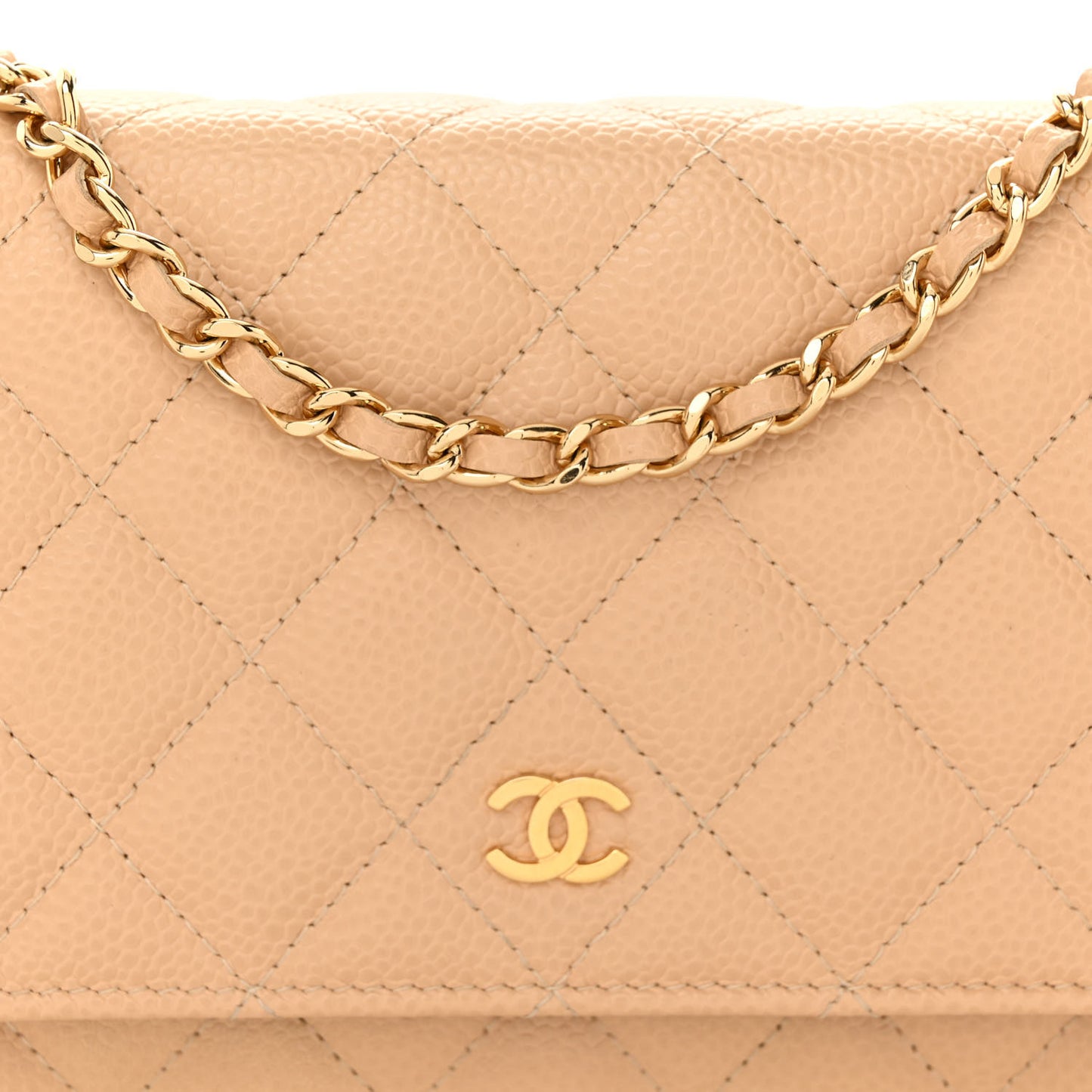 Caviar Quilted Wallet On Chain WOC Beige