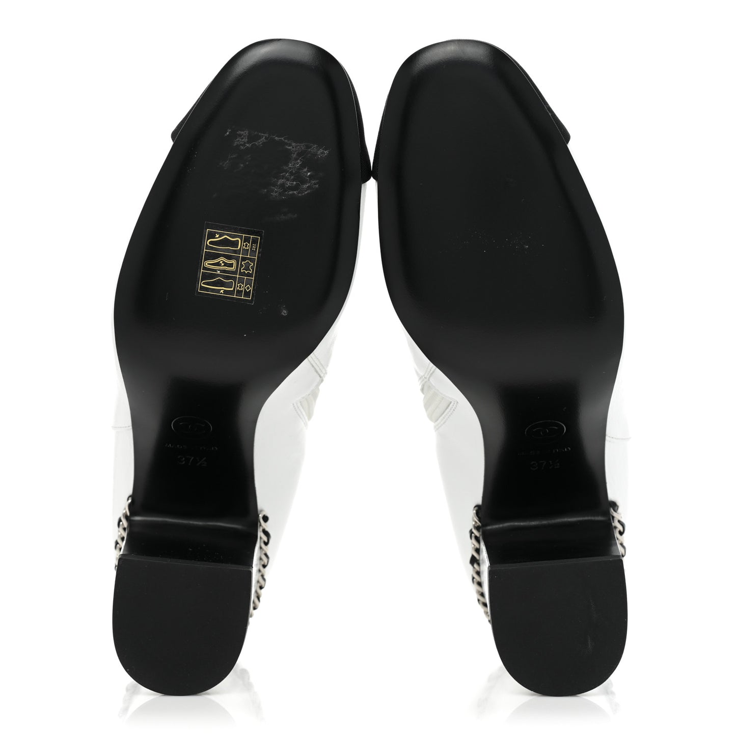 Laminated Lambskin Grosgrain Cap Toe Chain Short Boots 37.5 White Black