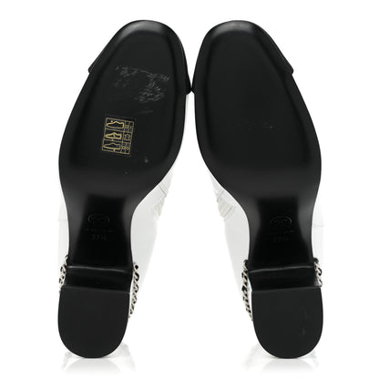Chanel Laminated Lambskin Grosgrain Cap Toe Chain Short Boots 37.5 White Black 6 of 9