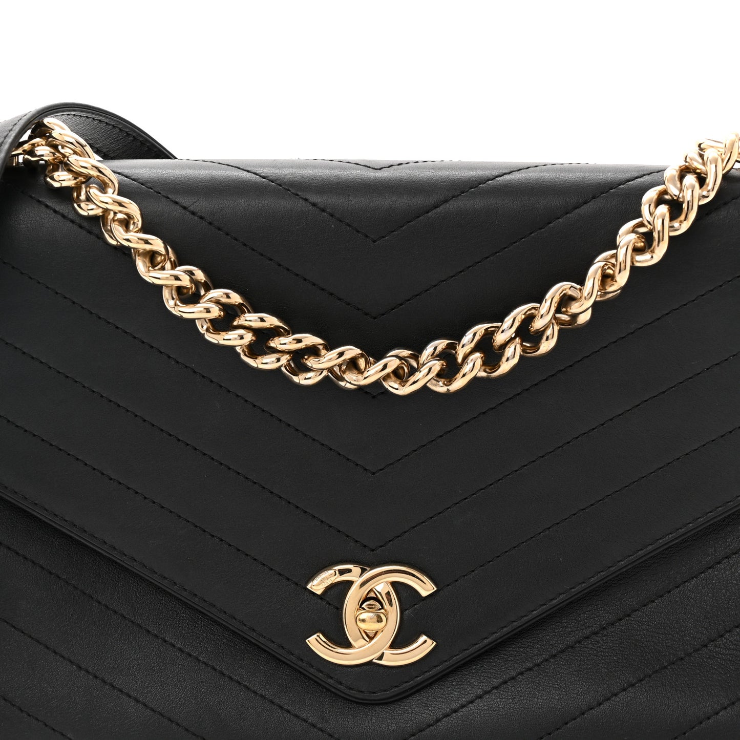 Calfskin Chevron Stitched Medium Coco Flap Bag Black