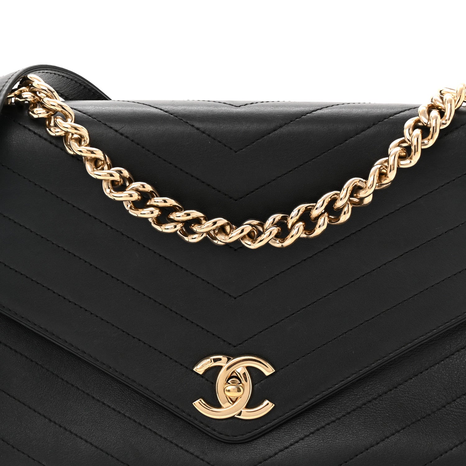 Chanel Calfskin Chevron Stitched Medium Coco Flap Bag Black 8 of 11