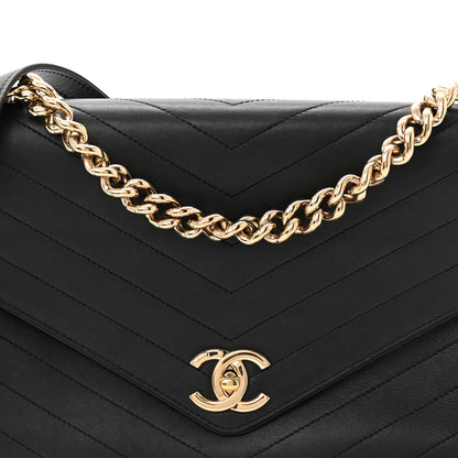 Chanel Calfskin Chevron Stitched Medium Coco Flap Bag Black 8 of 11