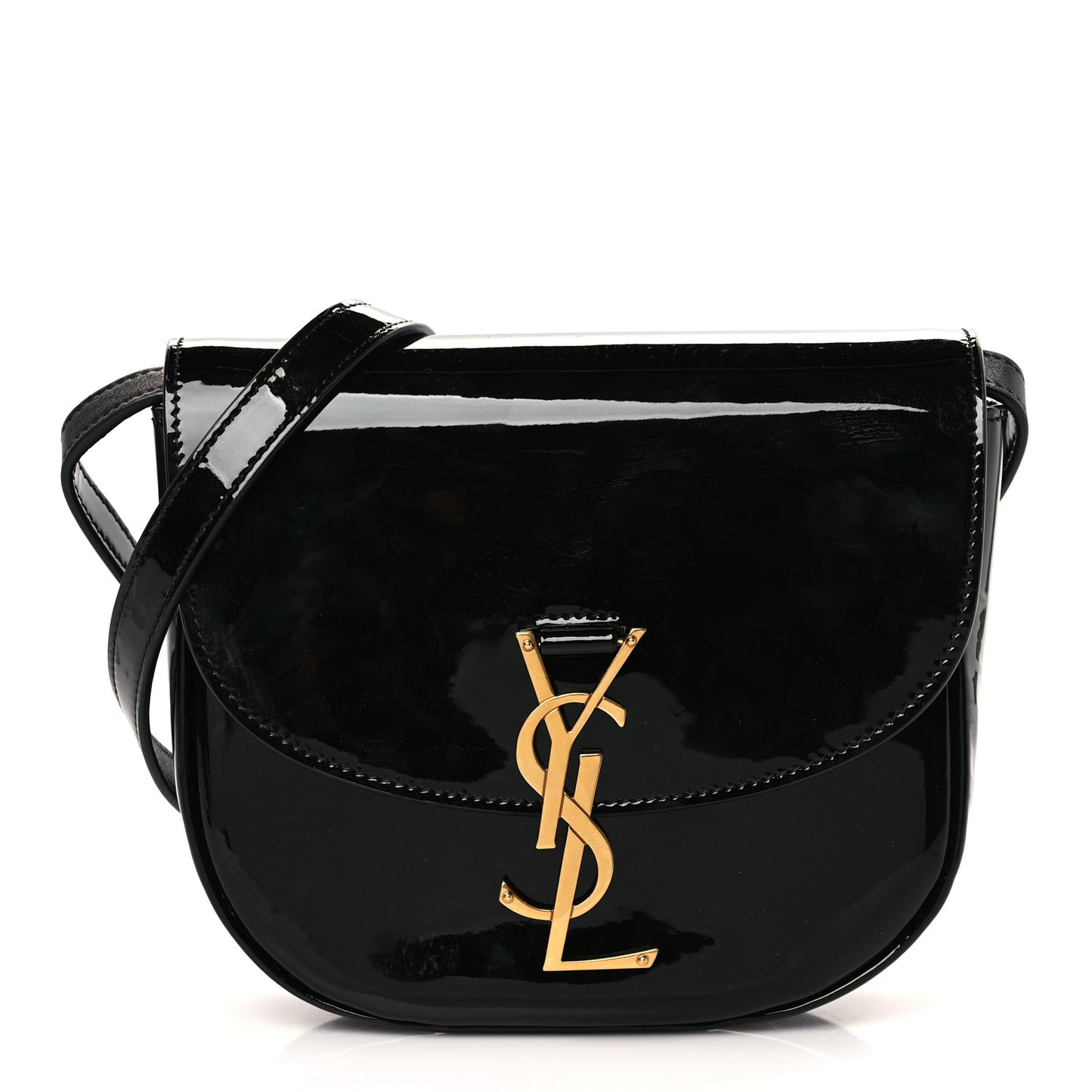 Patent Calfskin Classic Monogram Small Kaia Satchel Black