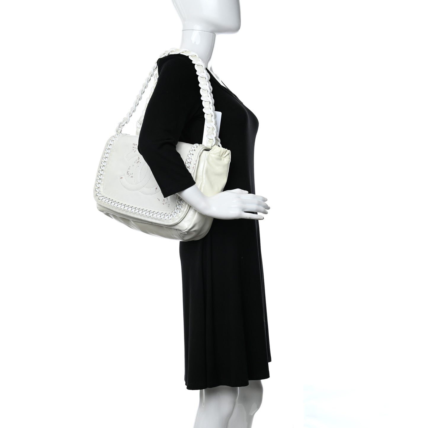 Crinkled Patent Modern Chain Flap White