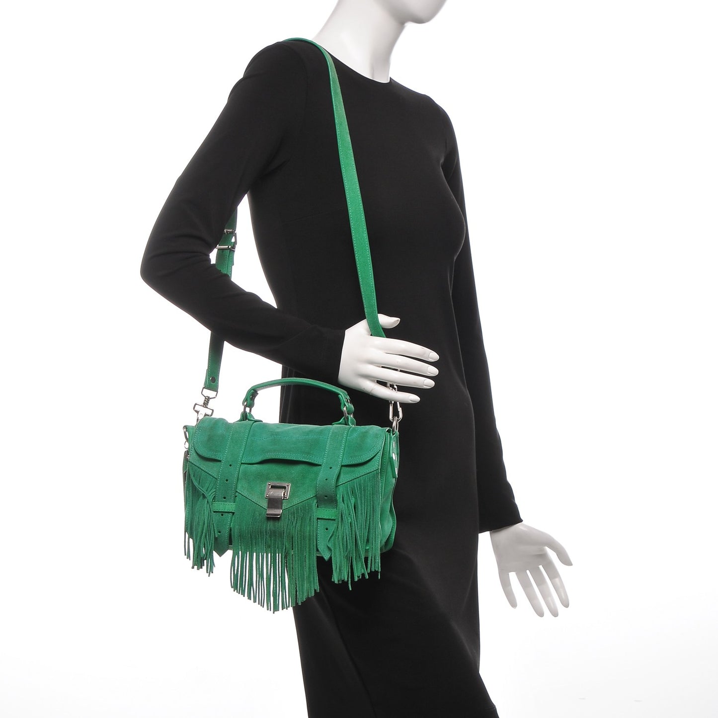 Suede Tiny PS1 Fringe Satchel Aloe
