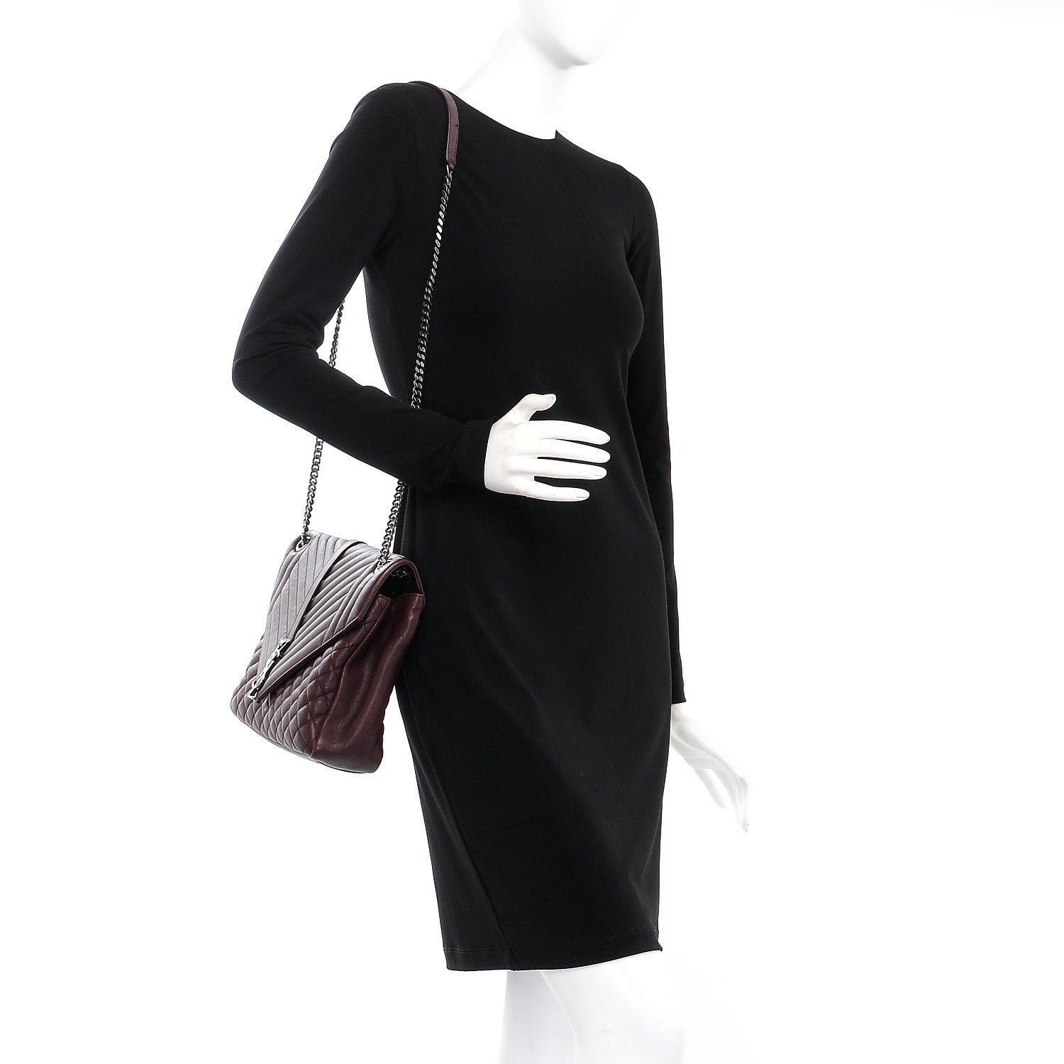 Saint Laurent Calfskin Mixed Matelasse Triquilt Large Monogram Envelope Satchel Bordeaux 2 of 10